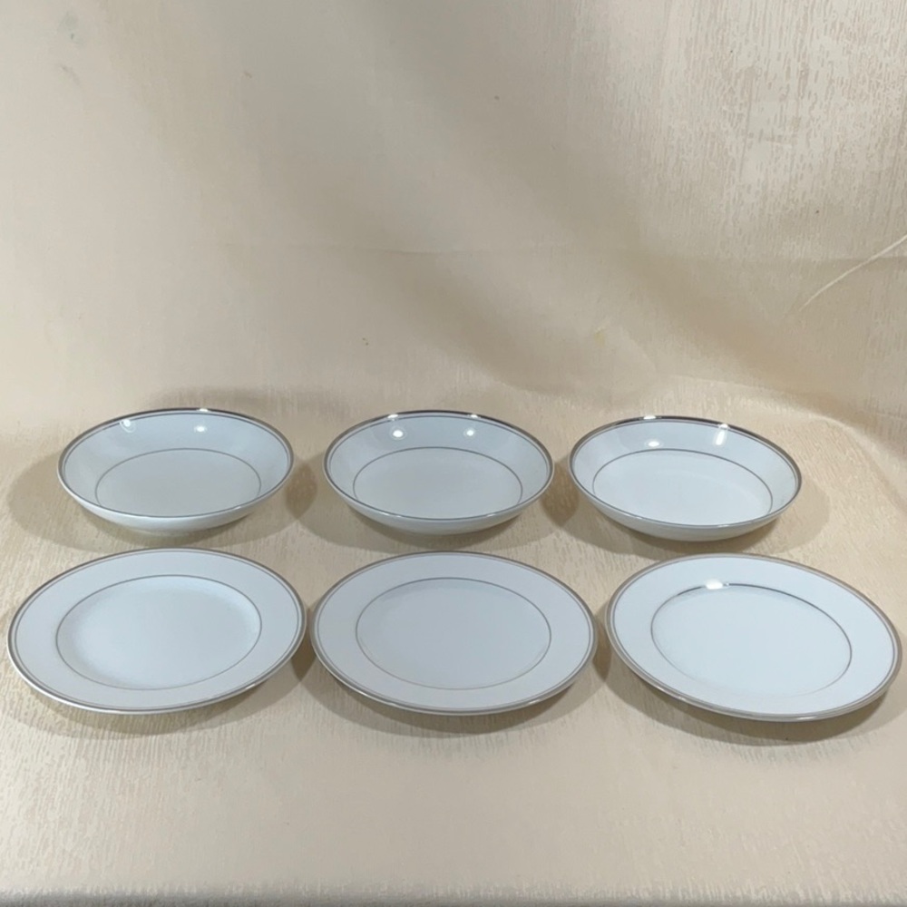 Elegant White & Platinum Fruit/Desert Bowl &Bread & Butter Plate Set of 6 pieces